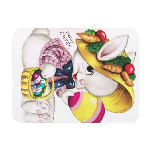 かわいいヴィンテージイースターバニーと卵 マグネット (横)