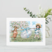 かわいいヴィンテージイースターバニーと子供 シーズンカード (スタンド正面)