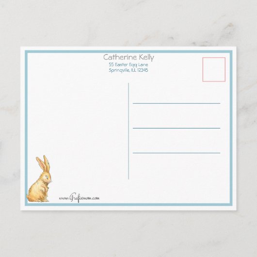 かわいいヴィンテージイースターバニーと子供 ポストカード (裏面)