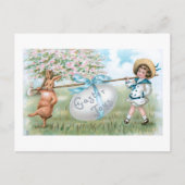 かわいいヴィンテージイースターバニーと子供 ポストカード (正面)