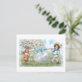 かわいいヴィンテージイースターバニーと子供 ポストカード (スタンド正面)