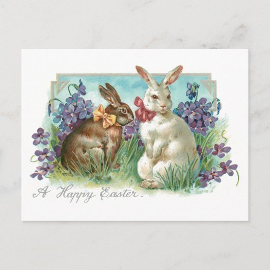 かわいいヴィンテージイースターバニーと弓 ポストカード (正面)