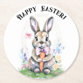 かわいいヴィンテージイースターバニーラビットウォーターカラー ラウンドペーパーコースター