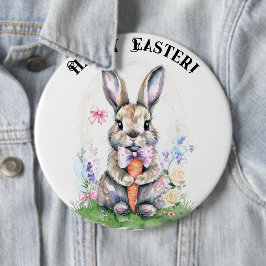 かわいいヴィンテージイースターバニーラビットウォーターカラー 缶バッジ