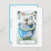 かわいいヴィンテージイースターバニー入り卵 ポストカード (正面/裏面)