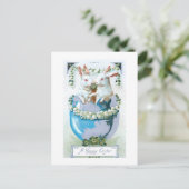 かわいいヴィンテージイースターバニー入り卵 ポストカード (スタンド正面)