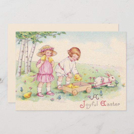かわいいヴィンテージイースターバニー シーズンカード (正面/裏面)