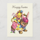 かわいいヴィンテージイースターバニー シーズンポストカード (正面)