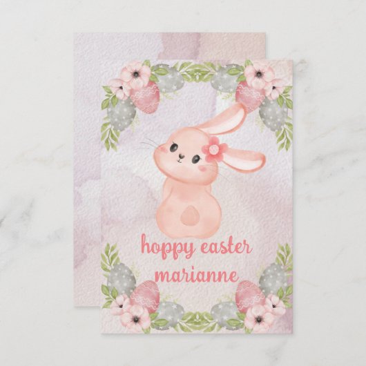 かわいいヴィンテージイースターバニー – ハッピーイースター ノートカード (正面/裏面)