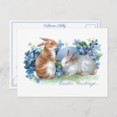 かわいいヴィンテージイースターバニー&ブルー忘れメノッツ ポストカード (正面/裏面)
