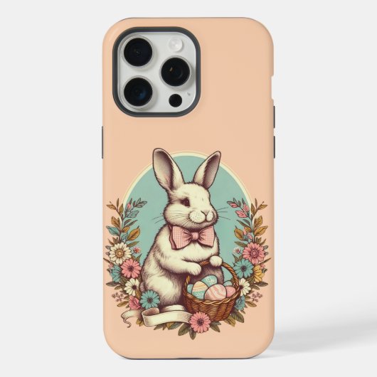 かわいいヴィンテージイースターバニー/卵/バスケット iPhoneケース (裏面)