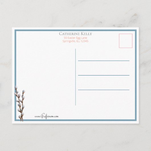 かわいいヴィンテージイースターラビット、少年、カート内の卵 ポストカード (裏面)