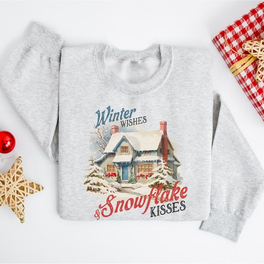 かわいいヴィンテージウィンターハウスクリスマス スウェットシャツ