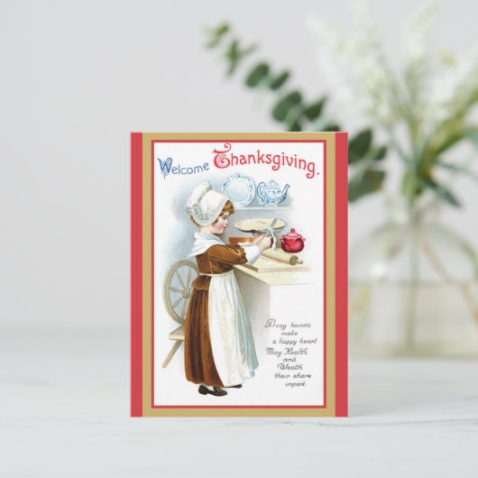 かわいいヴィンテージウェルカムサンクスギビング ポストカード (スタンド正面)