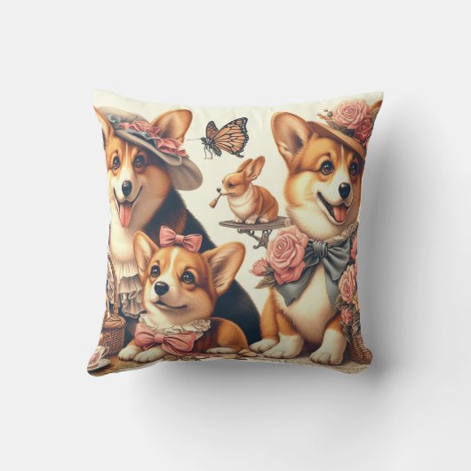 かわいいヴィンテージウェルシュコーギーカーディガン クッション (裏面)