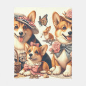 かわいいヴィンテージウェルシュコーギーカーディガン フリースブランケット (正面)