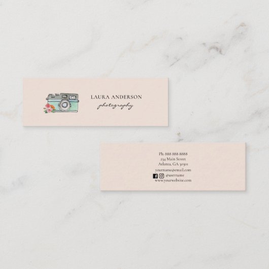 かわいいヴィンテージウォーターカラーカメラ スキニー名刺 (正面/裏面)