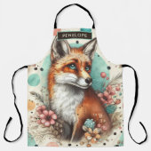 かわいいヴィンテージウォーターコロキツネ絵を描ズ エプロン (正面)