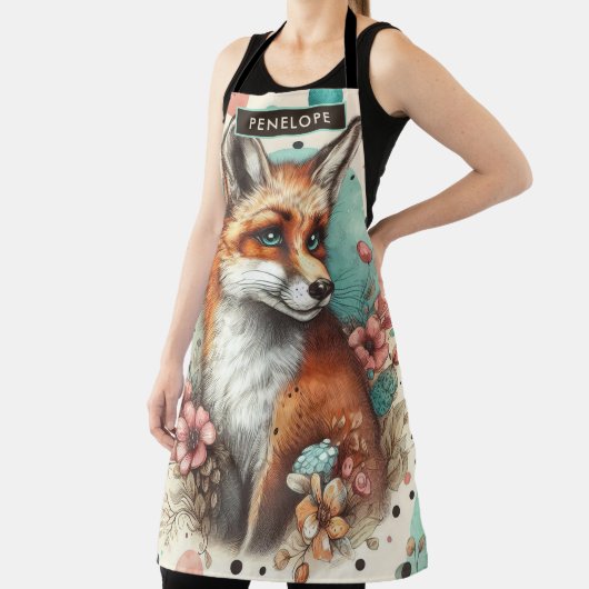 かわいいヴィンテージウォーターコロキツネ絵を描ズ エプロン (インサイチュ)