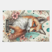 かわいいヴィンテージウォーターコロキツネ絵を描ズ キッチンタオル (横)