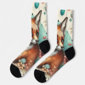 かわいいヴィンテージウォーターコロキツネ絵を描ズ ソックス (左)