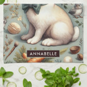 かわいいヴィンテージウサギ キッチンタオル (折り畳み)