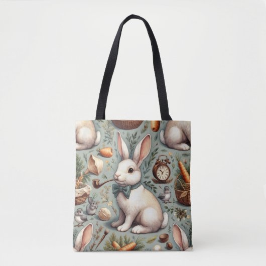 かわいいヴィンテージウサギ トートバッグ (正面)