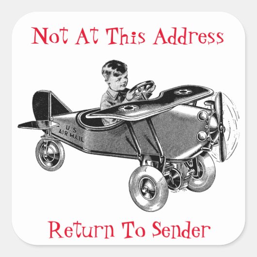 かわいいヴィンテージエア飛行機リターンセンダーステッカー スクエアシール (正面)