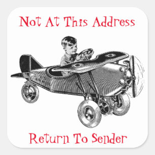 かわいいヴィンテージエア飛行機リターンセンダーステッカー スクエアシール