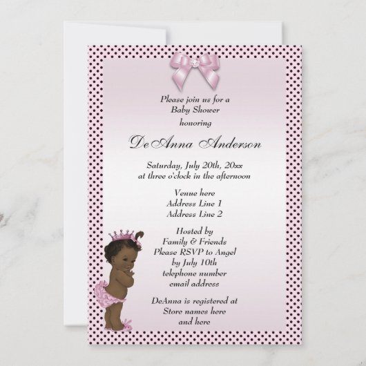 かわいいヴィンテージエスニックプリンセスベビーシャワー 招待状 (裏面)