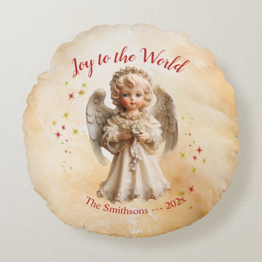 かわいいヴィンテージエンジェルクリスマス ラウンドクッション (正面)
