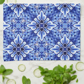 かわいいヴィンテージオランダデルフトブルーフローラルパターン キッチンタオル (折り畳み)