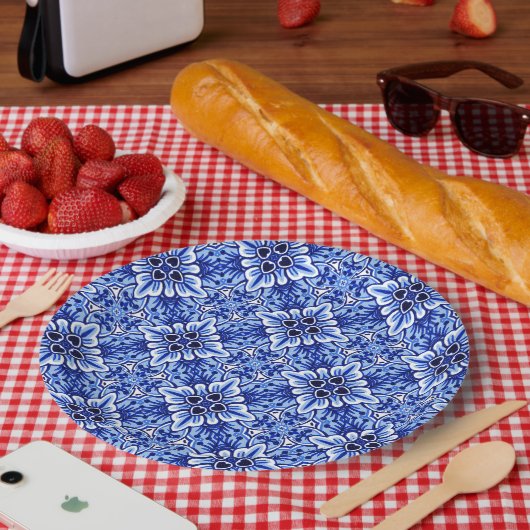 かわいいヴィンテージオランダデルフトブルーフローラルパターン ペーパープレート (ピクニック)