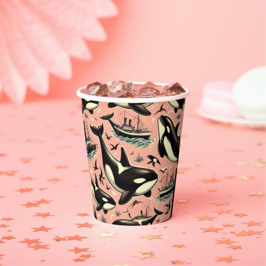 かわいいヴィンテージオルカパターン 紙コップ (インサイチュ)