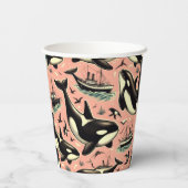 かわいいヴィンテージオルカパターン 紙コップ (裏面)