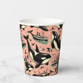 かわいいヴィンテージオルカパターン 紙コップ (正面)