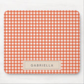 かわいいヴィンテージオレンジギンガムプレイドパーソナライズされた マウスパッド (正面)