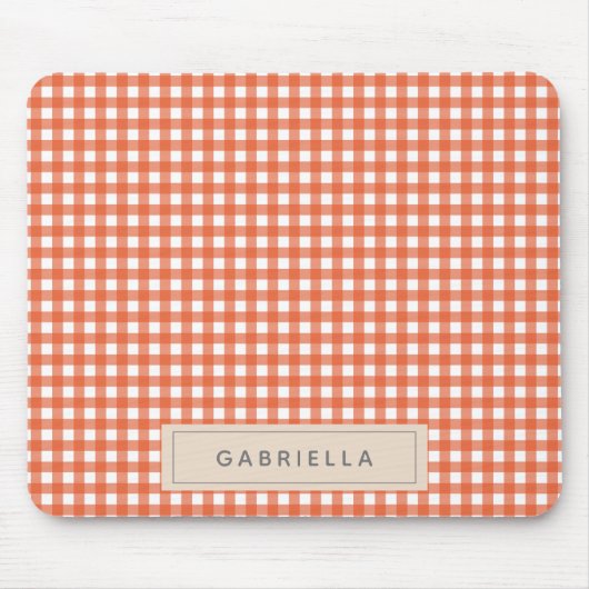 かわいいヴィンテージオレンジギンガムプレイドパーソナライズされた マウスパッド (正面)