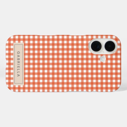 かわいいヴィンテージオレンジギンガムプレイドパーソナライズされた Case-Mate iPhoneケース (裏面 (横))