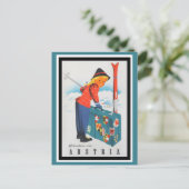 かわいいヴィンテージオーストリアアルプスマウンテンズスキートラベル ポストカード (スタンド正面)