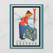 かわいいヴィンテージオーストリアアルプスマウンテンズスキートラベル ポストカード (正面)