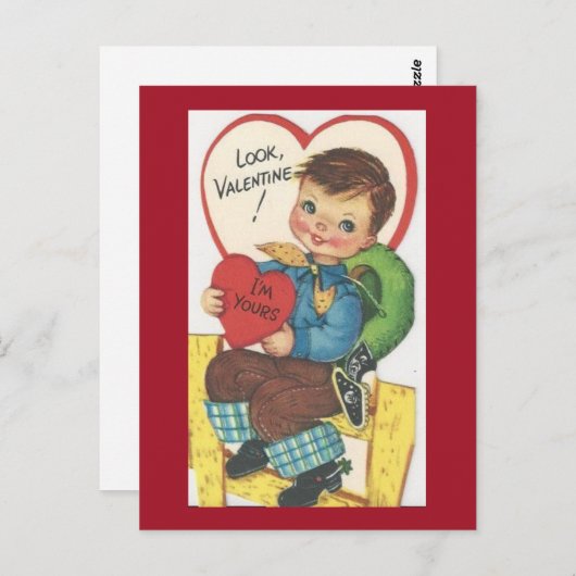 かわいいヴィンテージカウボーイ1950年代バレンタイン ポストカード (正面/裏面)