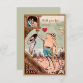 かわいいヴィンテージカエルのバレンタインカード 招待状 (正面/裏面)