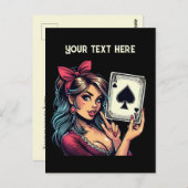 かわいいヴィンテージカジノガールアドメッセージトランプのポーカー ポストカード (正面/裏面)