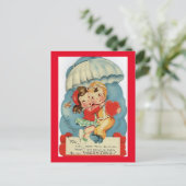 かわいいヴィンテージカップルのパラシュート1950年代のバレンタイン ポストカード (スタンド正面)