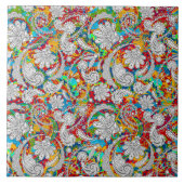 かわいいヴィンテージカラフルの白いペイズリーパターン タイル (正面)