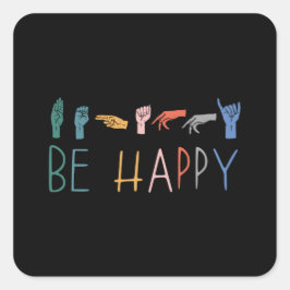 かわいいヴィンテージカラフルASL手話 スクエアシール