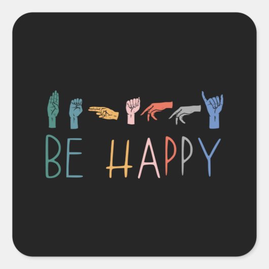 かわいいヴィンテージカラフルASL手話 スクエアシール (正面)