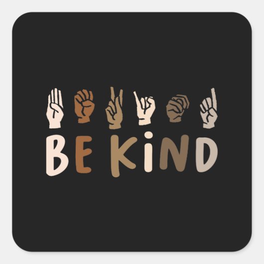 かわいいヴィンテージカラフルASL手話 スクエアシール (正面)