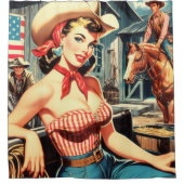 かわいいヴィンテージカントリーガールピンアップ シャワーカーテン (正面)